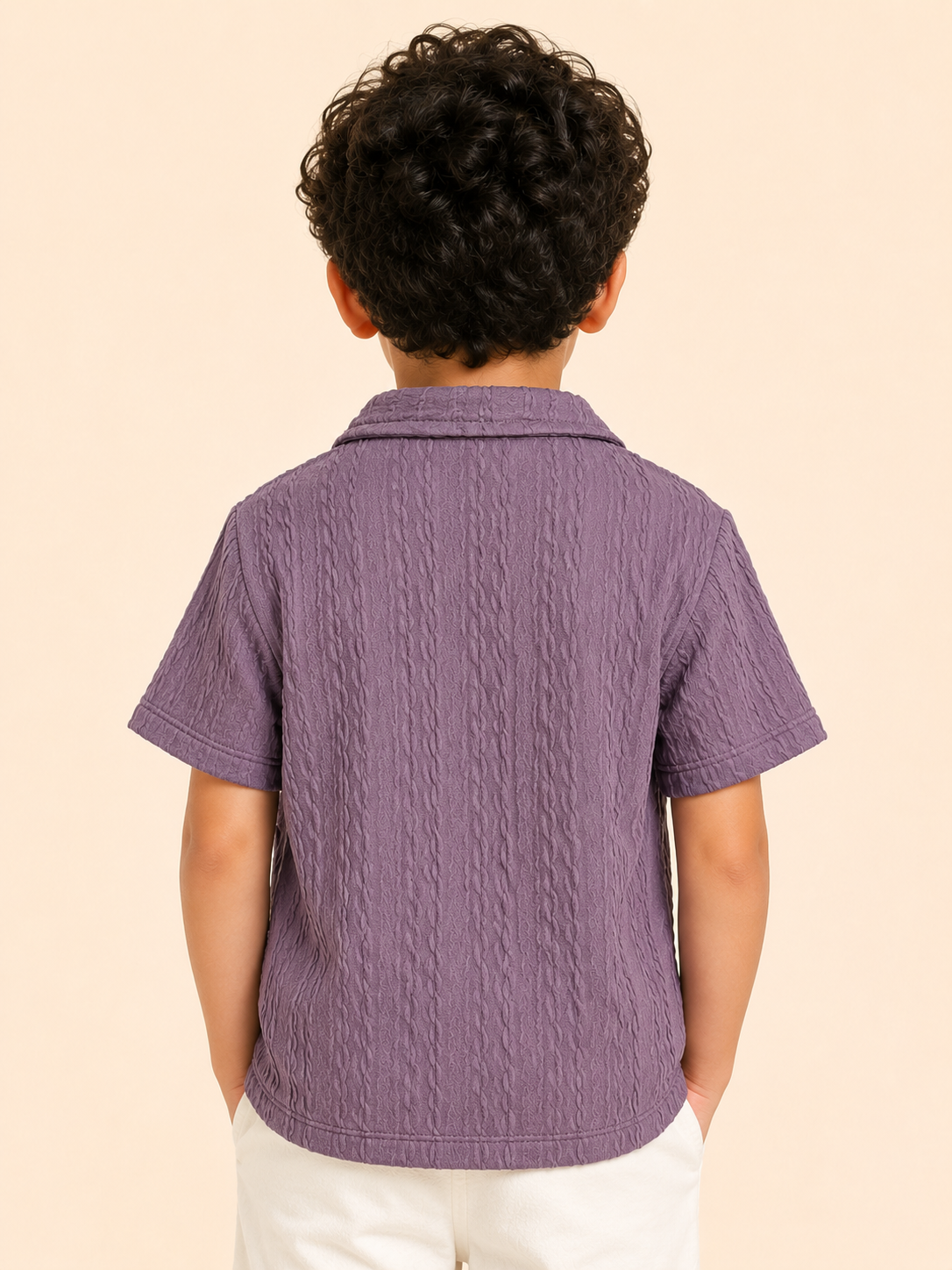 Boys Purple Textured Polo T-Shirt – Adventure Patch Casual Half Sleeve Tee BloomUp