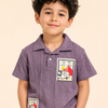 Boys Purple Textured Polo T-Shirt – Adventure Patch Casual Half Sleeve Tee