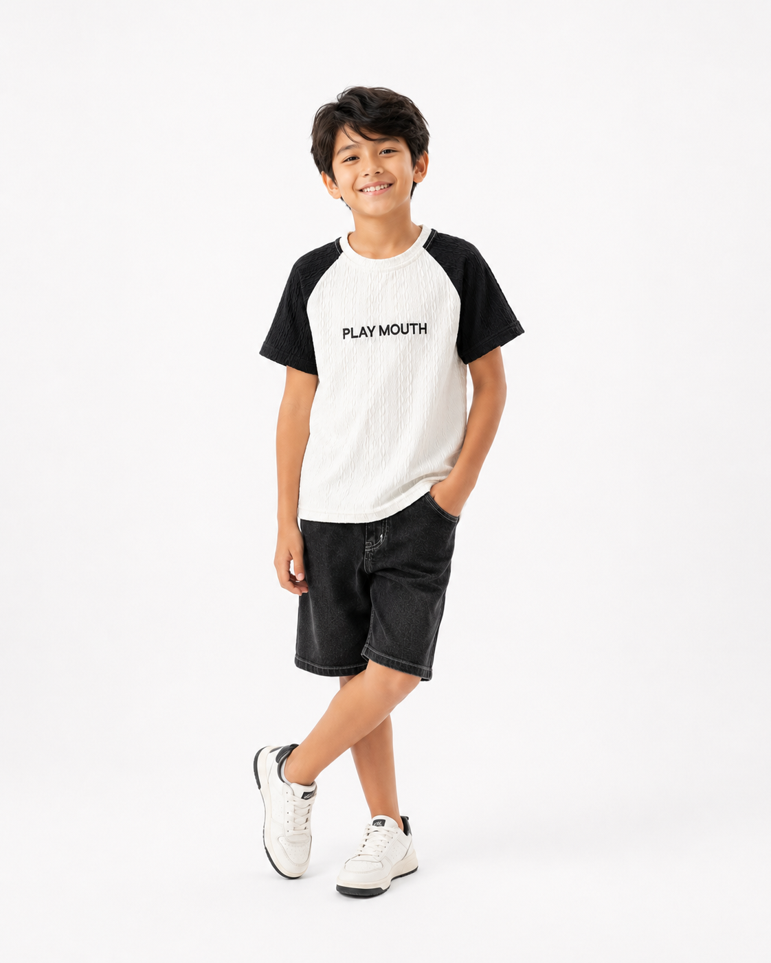 White Stylish Playwear Boys  Soft Cotton T-Shirt BloomUp