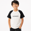 Boys “PLAY MOUTH” Textured Cotton T-Shirt – Black & White Raglan Casual Tee