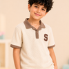 Boys Fawn Textured Polo T-Shirt – “S” Patch Casual Half Sleeve Tee