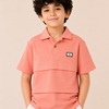 Boys Candy Pink Textured Polo T-Shirt – Layered Panel Casual Half Sleeve Tee