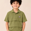 Boys Olive Green Textured Polo T-Shirt – Layered Panel Casual Half Sleeve Tee