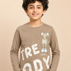 Khaki "Trendy" Graphic T-Shirt for Boys – Soft Cotton Full Sleeve Casual Wear
