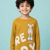 Mustard Graphic Full Sleeve T-Shirt for Boys – Soft Cotton Casual Winter Wear