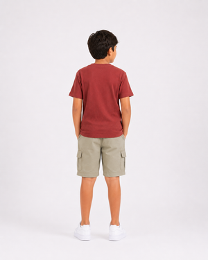 Boys Rust Red Textured Cotton T-Shirt – Utility Pocket Casual Half Sleeve Tee BloomUp