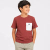 Boys Rust Red Textured Cotton T-Shirt – Utility Pocket Casual Half Sleeve Tee