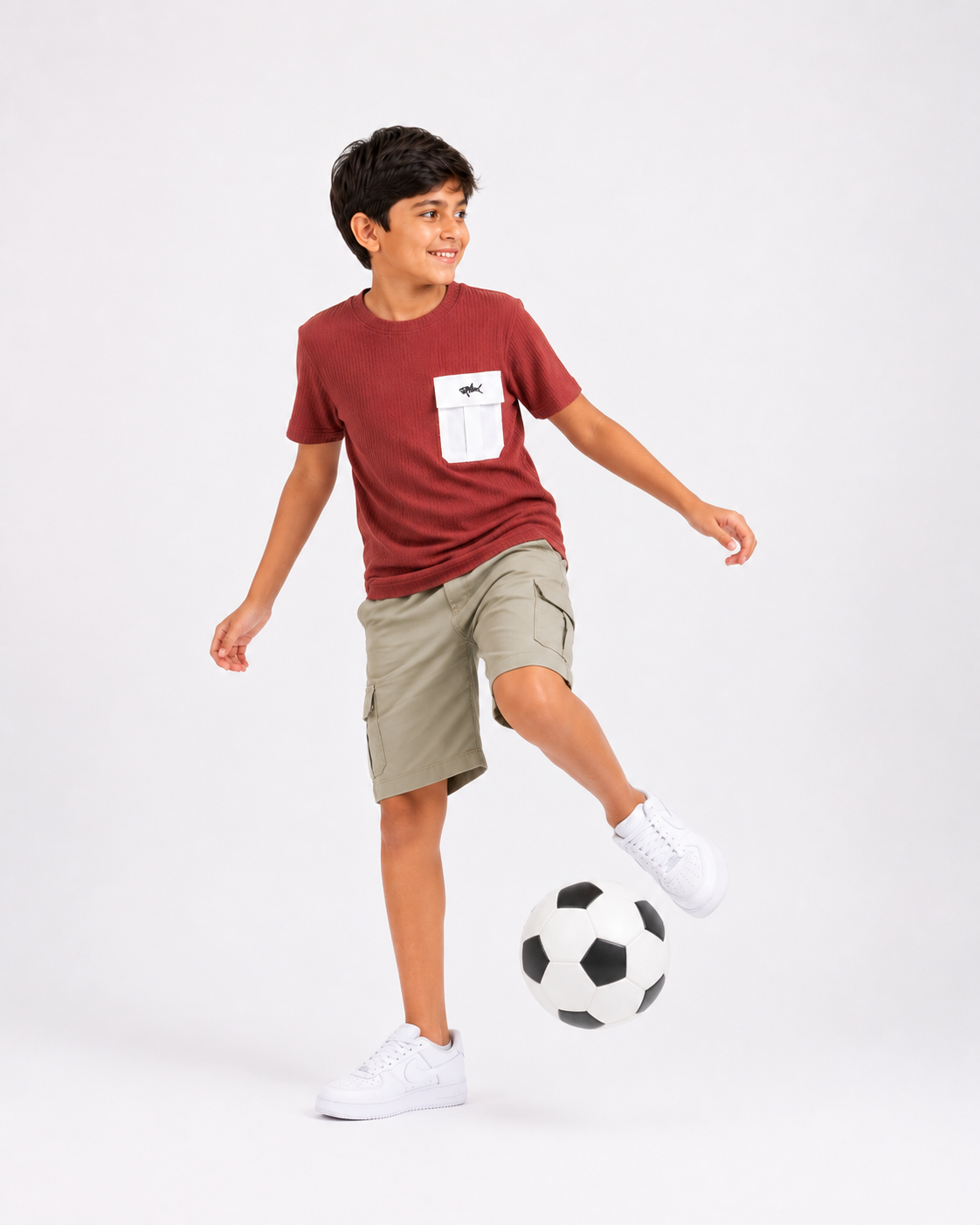 Boys Rust Red Textured Cotton T-Shirt – Utility Pocket Casual Half Sleeve Tee BloomUp