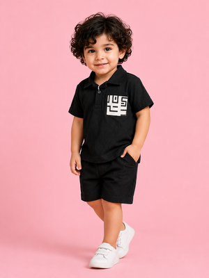 Boys Black Graphic T Shirt & Shorts Set Kidswear Cotton BloomUp