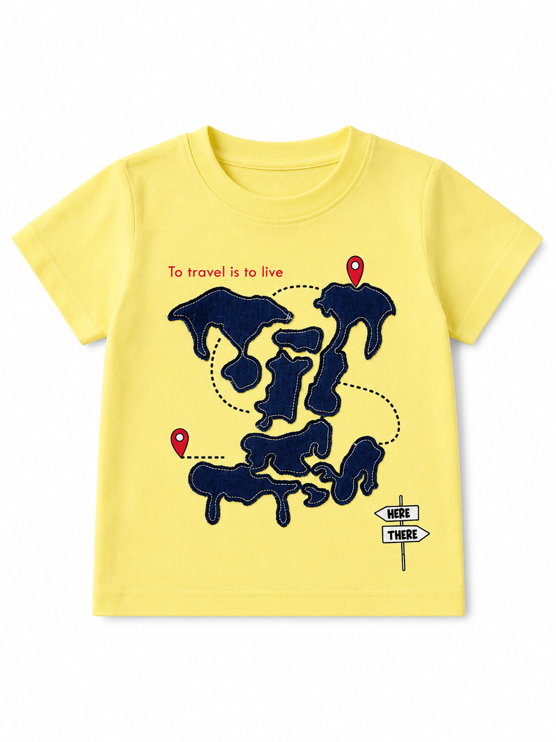 Boys Travel Appliqué Cotton T-Shirt – Lemon Yellow Casual Half Sleeve Tee for Toddlers BloomUp