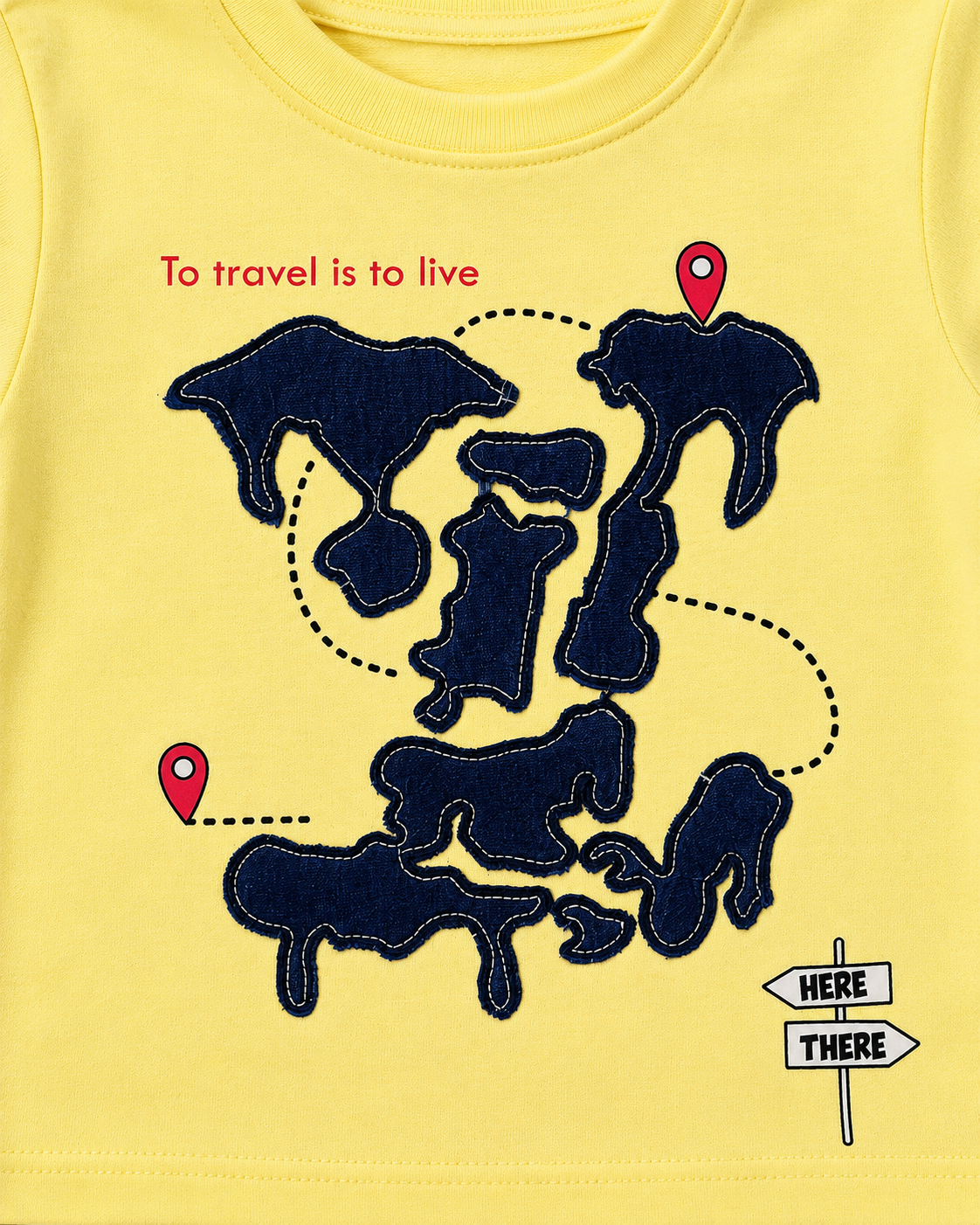 Boys Travel Appliqué Cotton T-Shirt – Lemon Yellow Casual Half Sleeve Tee for Toddlers BloomUp