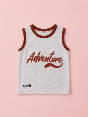 Boys Gray Adventure Print Sleeveless Tank Top Kidswear Cotton Stylish BloomUp