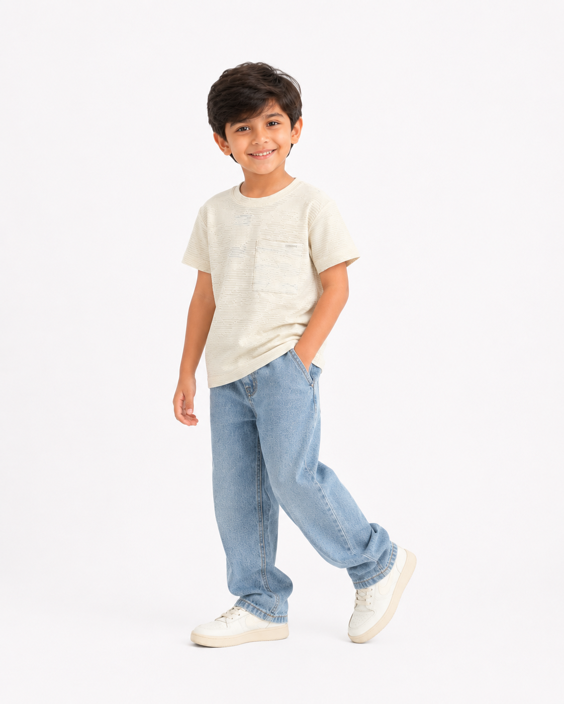 Boys Cream Short Sleeved Shirt Soft Cotton T-Shirt BloomUp