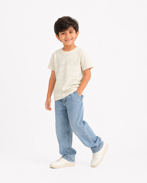 Boys Cream Short Sleeved Shirt Soft Cotton T-Shirt BloomUp