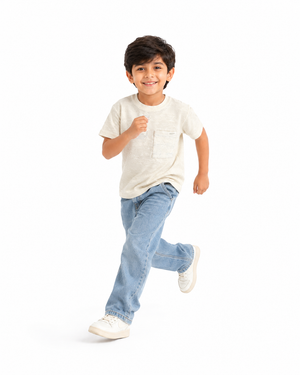 Boys Cream Short Sleeved Shirt Soft Cotton T-Shirt BloomUp