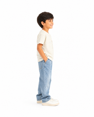Boys Cream Short Sleeved Shirt Soft Cotton T-Shirt BloomUp