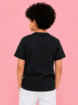 Boys Black Textured Cotton T-Shirt – Superior Pocket Detail Casual Half Sleeve Tee BloomUp