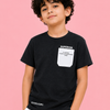 Boys Black Textured Cotton T-Shirt – Superior Pocket Detail Casual Half Sleeve Tee
