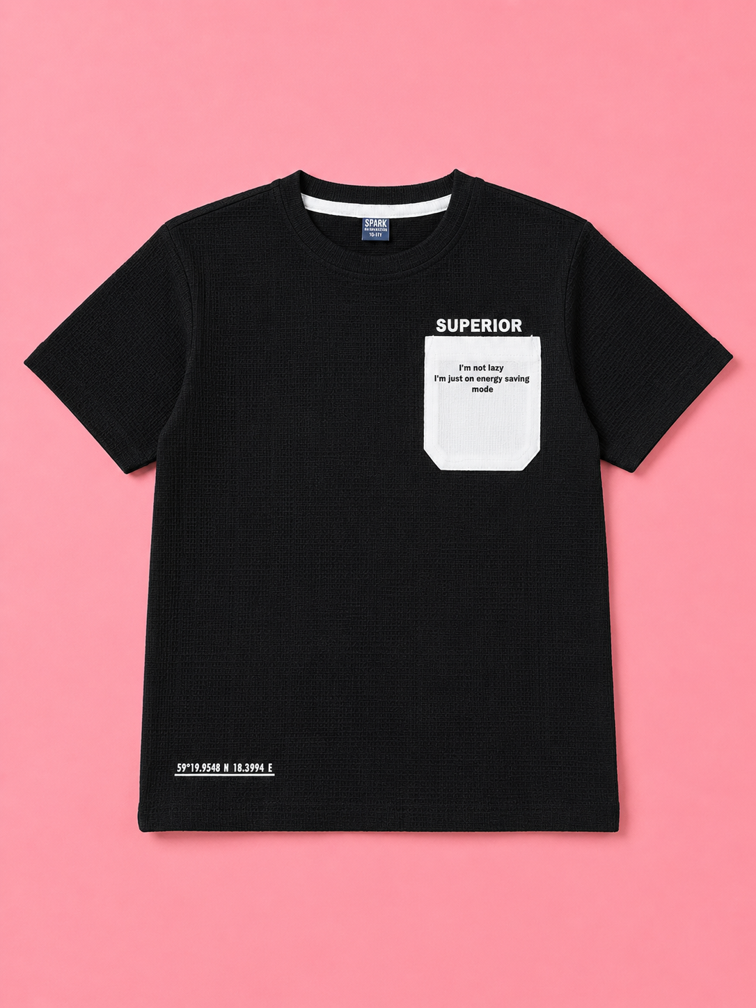 Boys Black Textured Cotton T-Shirt – Superior Pocket Detail Casual Half Sleeve Tee BloomUp