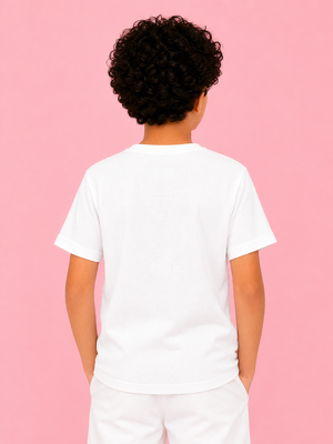 Boys White Textured Cotton T-Shirt – Superior Pocket Detail Casual Half Sleeve Tee BloomUp