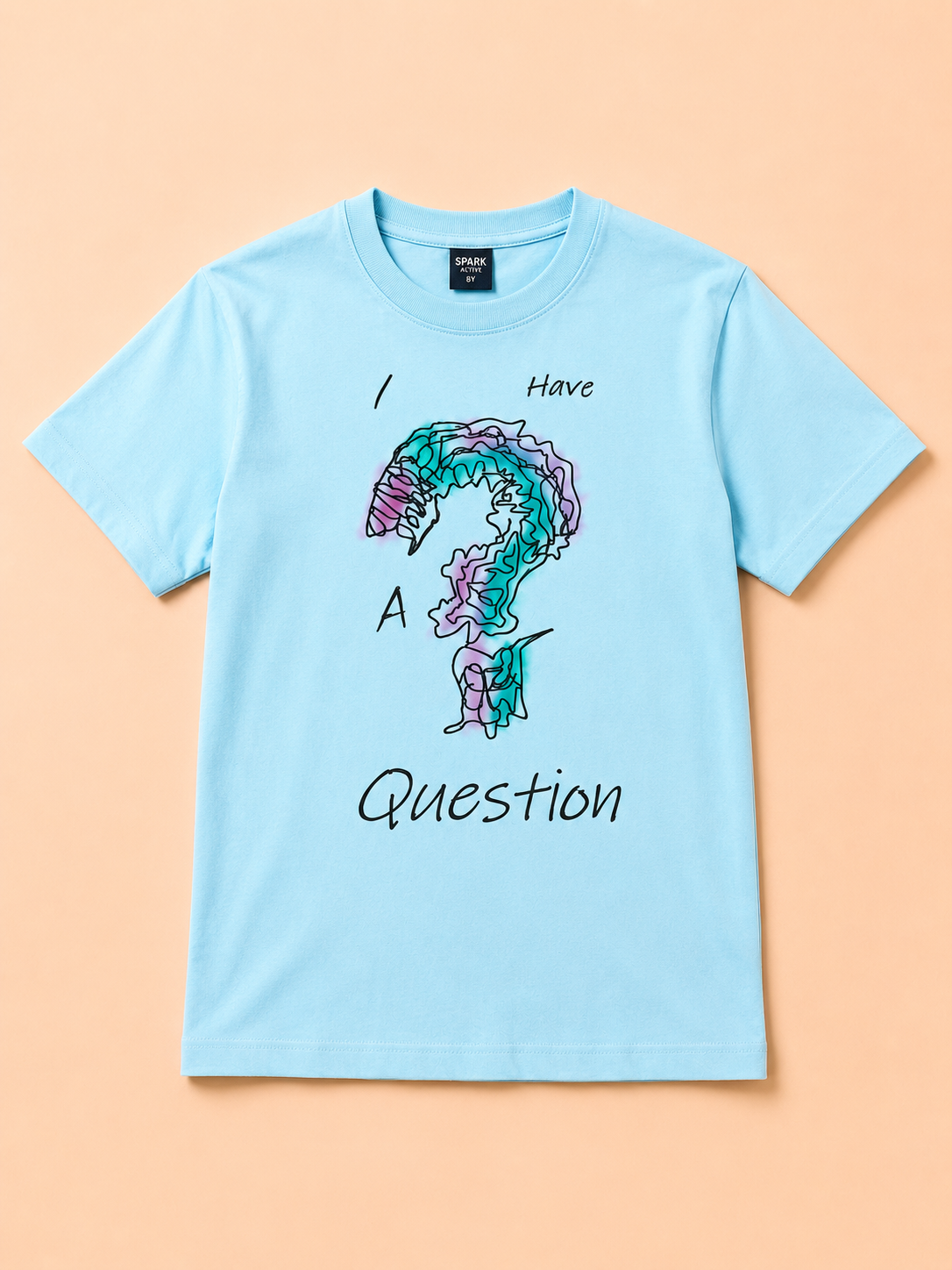 Boys “I Have A Question” Graphic Cotton T-Shirt – Sky Blue Casual Half Sleeve Tee for Kids BloomUp