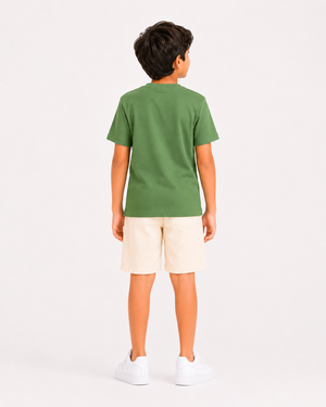 Boys Green “PEACE” Towel Embroidery T-Shirt – Casual Cotton Half Sleeve Tee for Kids BloomUp