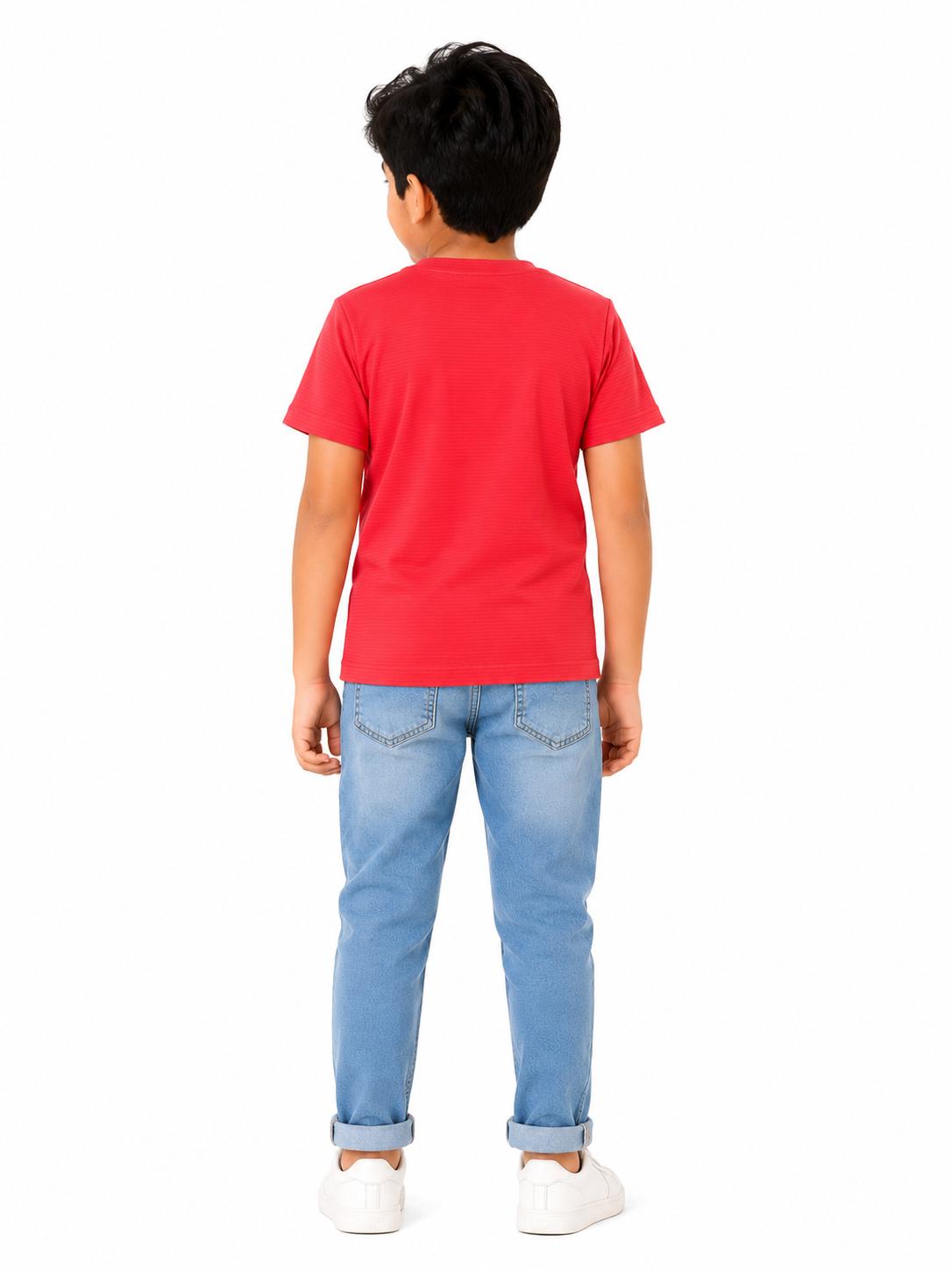 Boys Red “PEACE” Towel Embroidery T-Shirt – Casual Cotton Half Sleeve Tee for Kids BloomUp