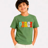 Boys Green “PEACE” Towel Embroidery T-Shirt – Casual Cotton Half Sleeve Tee for Kids