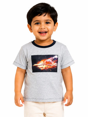 BloomUp Grey Basketball Flame Graphic Kids T-Shirt – Premium Cotton Sporty Casual Wear Tee