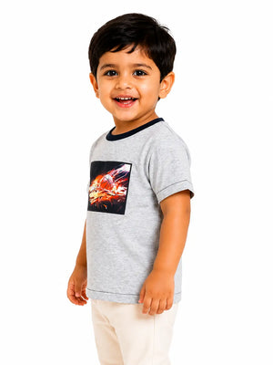 BloomUp Grey Basketball Flame Graphic Kids T-Shirt – Premium Cotton Sporty Casual Wear Tee