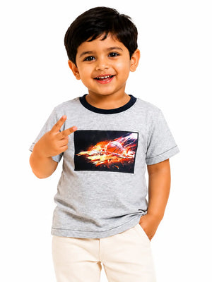BloomUp Grey Basketball Flame Graphic Kids T-Shirt – Premium Cotton Sporty Casual Wear Tee