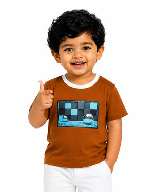 BloomUp Brown Space Graphic Kids T-Shirt – Premium Cotton Casual Wear TeeBrown Space Graphic Kids T-Shirt – Premium Cotton Casual Wear Tee