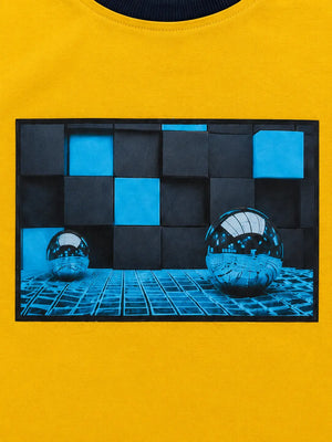BloomUp Yellow Space Graphic Kids T-Shirt – Premium Cotton Casual Wear Tee with Futuristic Print