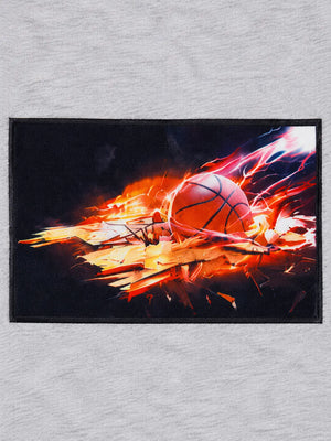 BloomUp Grey Basketball Flame Graphic Kids T-Shirt – Premium Cotton Sporty Casual Wear Tee