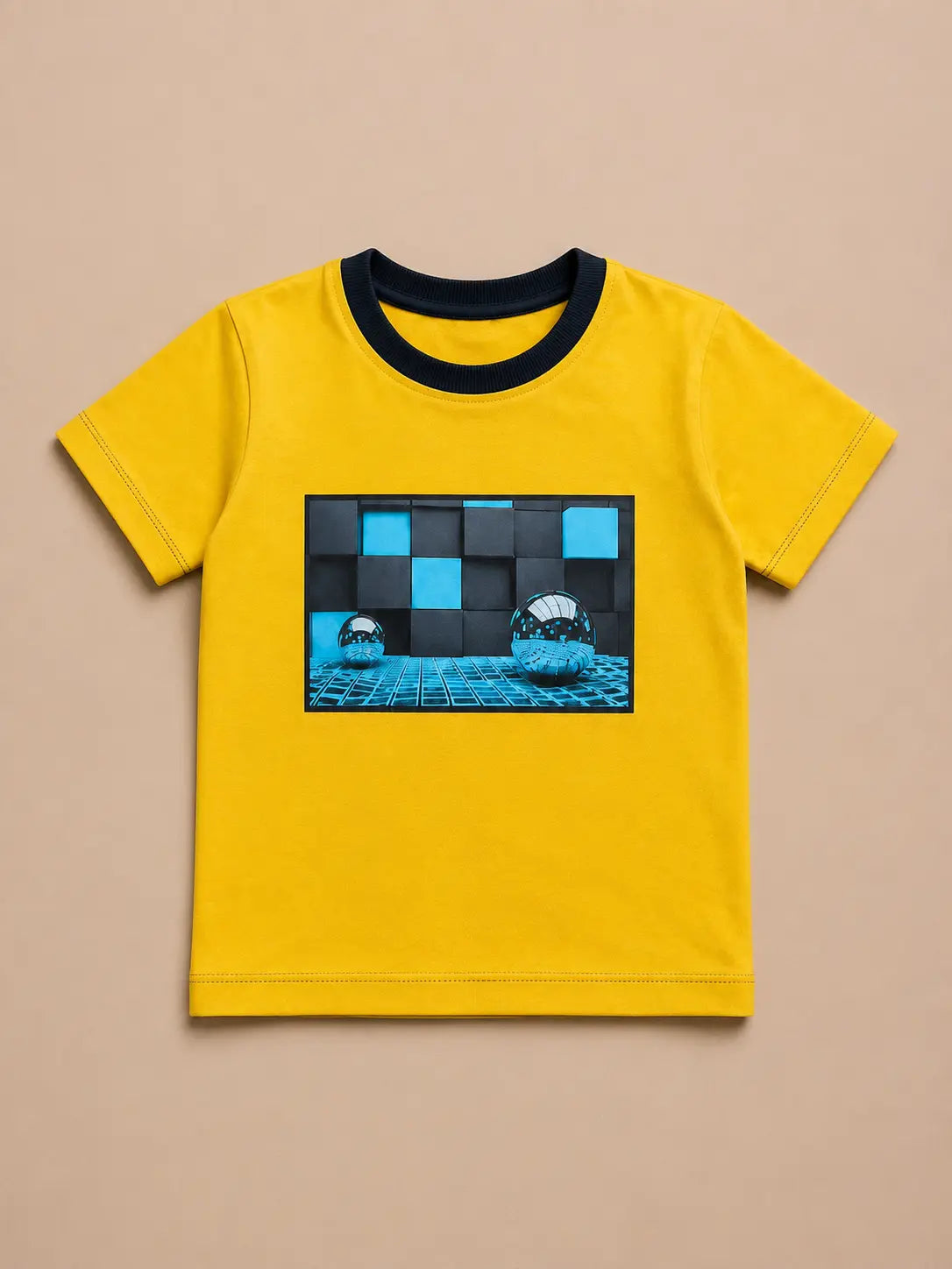 BloomUp Yellow Space Graphic Kids T-Shirt – Premium Cotton Casual Wear Tee with Futuristic Print
