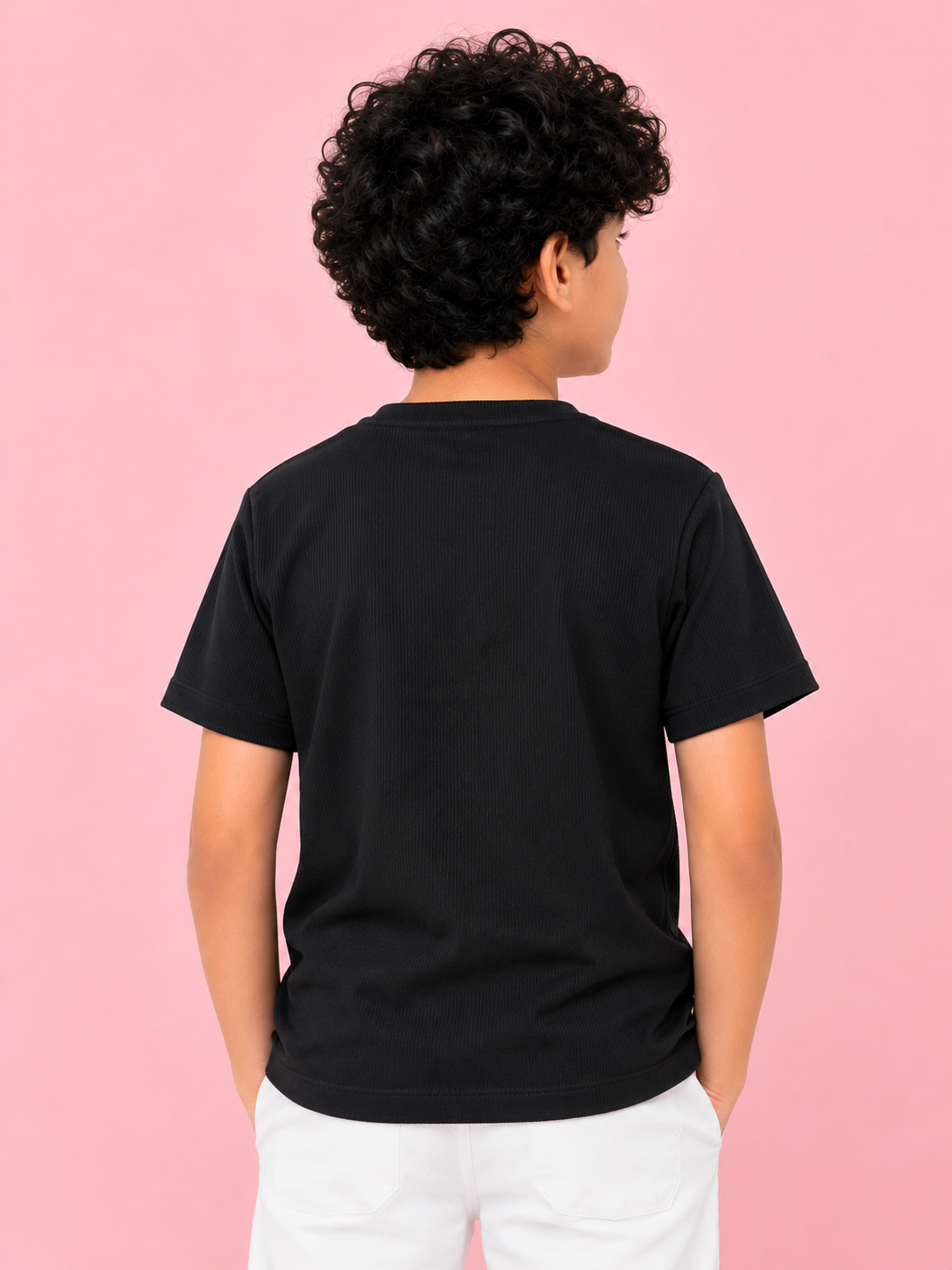 Boys Black Textured Cotton T-Shirt – Casual Pocket Detail Half Sleeve Tee for Kids BloomUp