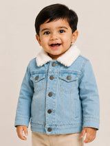 BloomUp Light Blue Denim Fur Collar Jacket for Kids – Premium Winter Wear Warm Cotton Denim Jacket