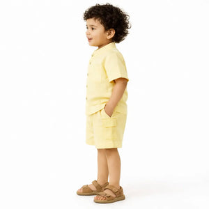 Yellow Solid Kids Co-ord Set – Soft Cotton Shirt & Shorts Summer Wear for Boys BloomUp