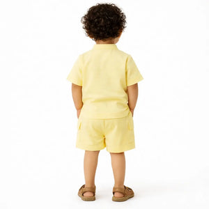 Yellow Solid Kids Co-ord Set – Soft Cotton Shirt & Shorts Summer Wear for Boys BloomUp