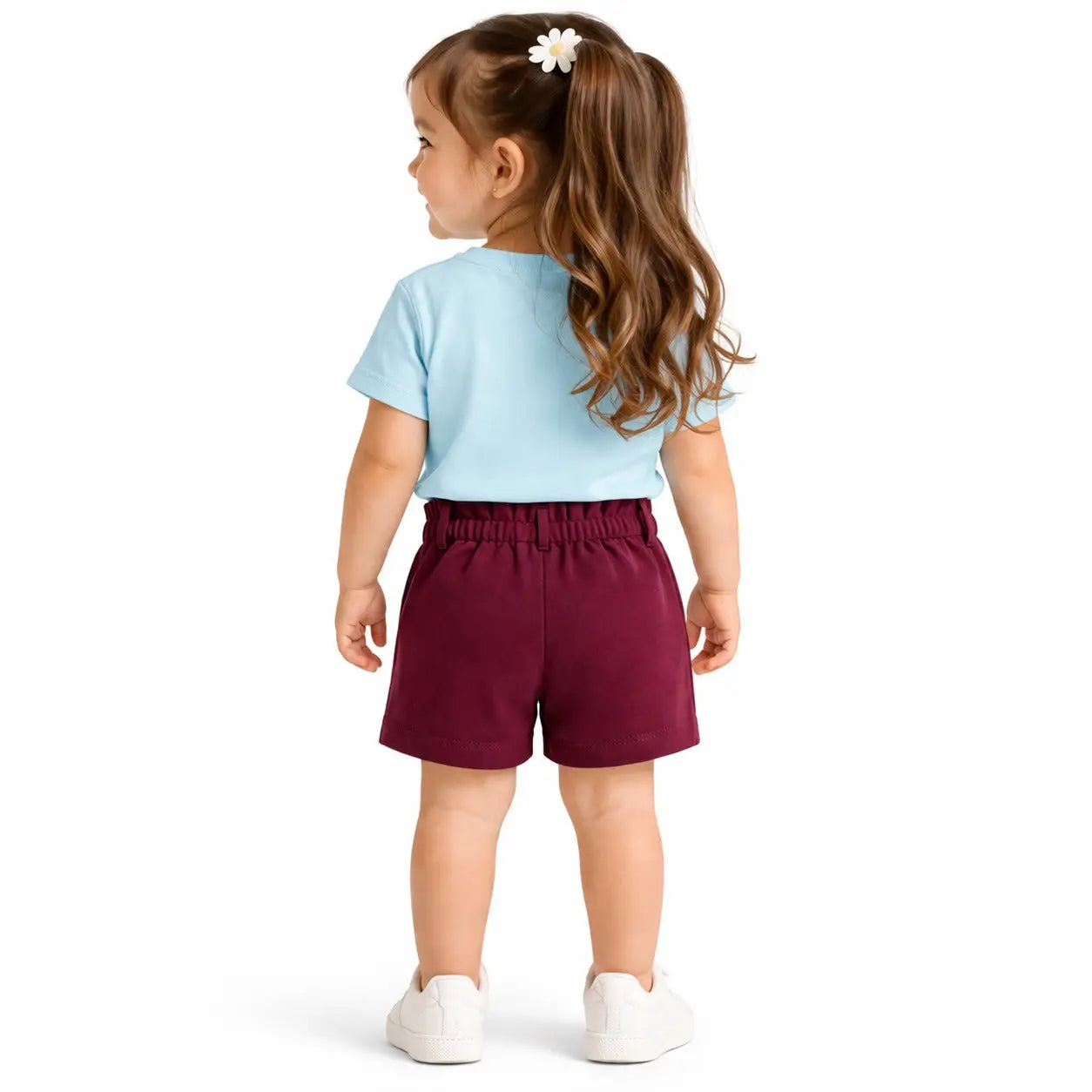 Sky Blue Graphic Top & Maroon Shorts Co-ord Set for Girls – Soft Cotton Summer Wear Kids Outfit BloomUp