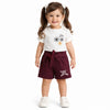 White Graphic Top & Maroon Shorts Co-ord Set for Girls – Soft Cotton Summer Wear Kids Outfit