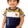 Navy Blue Colorblock Basketball Graphic Kids T-Shirt – Soft Cotton Sporty Summer Wear for Boys