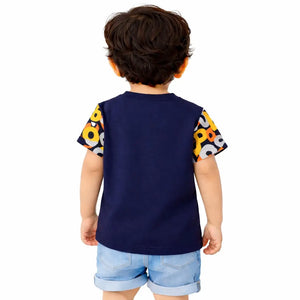 Navy Blue Colorblock Basketball Graphic Kids T-Shirt – Soft Cotton Sporty Summer Wear for Boys BloomUp