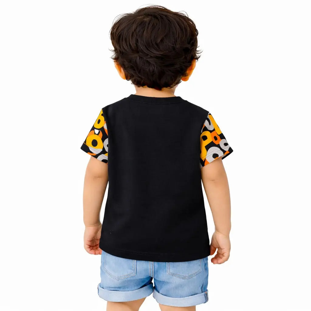 Black Colorblock Basketball Graphic Kids T-Shirt – Soft Cotton Sporty Summer Wear for Boys BloomUp
