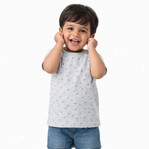 Grey Minimal All-Over Printed Kids T-Shirt – Soft Cotton Casual Summer Wear for Boys BloomUp