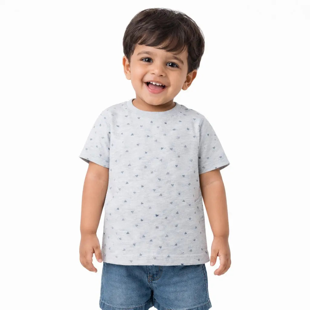 Grey Minimal All-Over Printed Kids T-Shirt – Soft Cotton Casual Summer Wear for Boys BloomUp