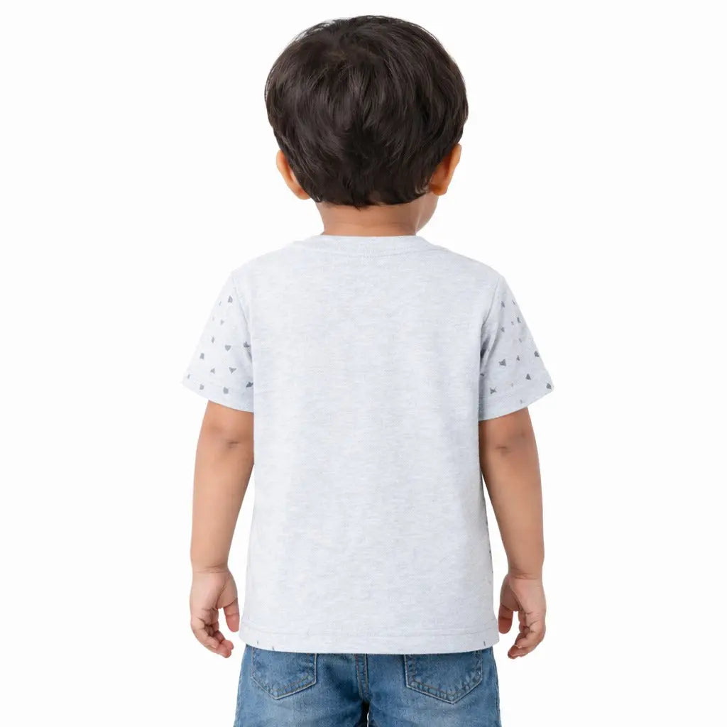 Grey Minimal All-Over Printed Kids T-Shirt – Soft Cotton Casual Summer Wear for Boys BloomUp