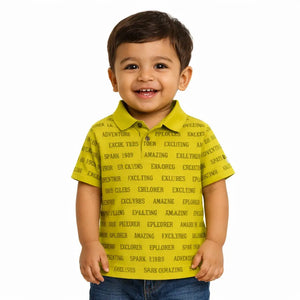 Yellow Typography Print Polo Kids T-Shirt – Soft Cotton Trendy Summer Wear for Boys BloomUp