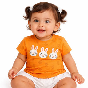Orange Bunny Graphic Kids T-Shirt – Soft Cotton Cute Summer Wear for Girls BloomUp