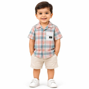 Plaid Cotton Kids Shirt – Short Sleeve Button-Front Summer Wear for Boys BloomUp